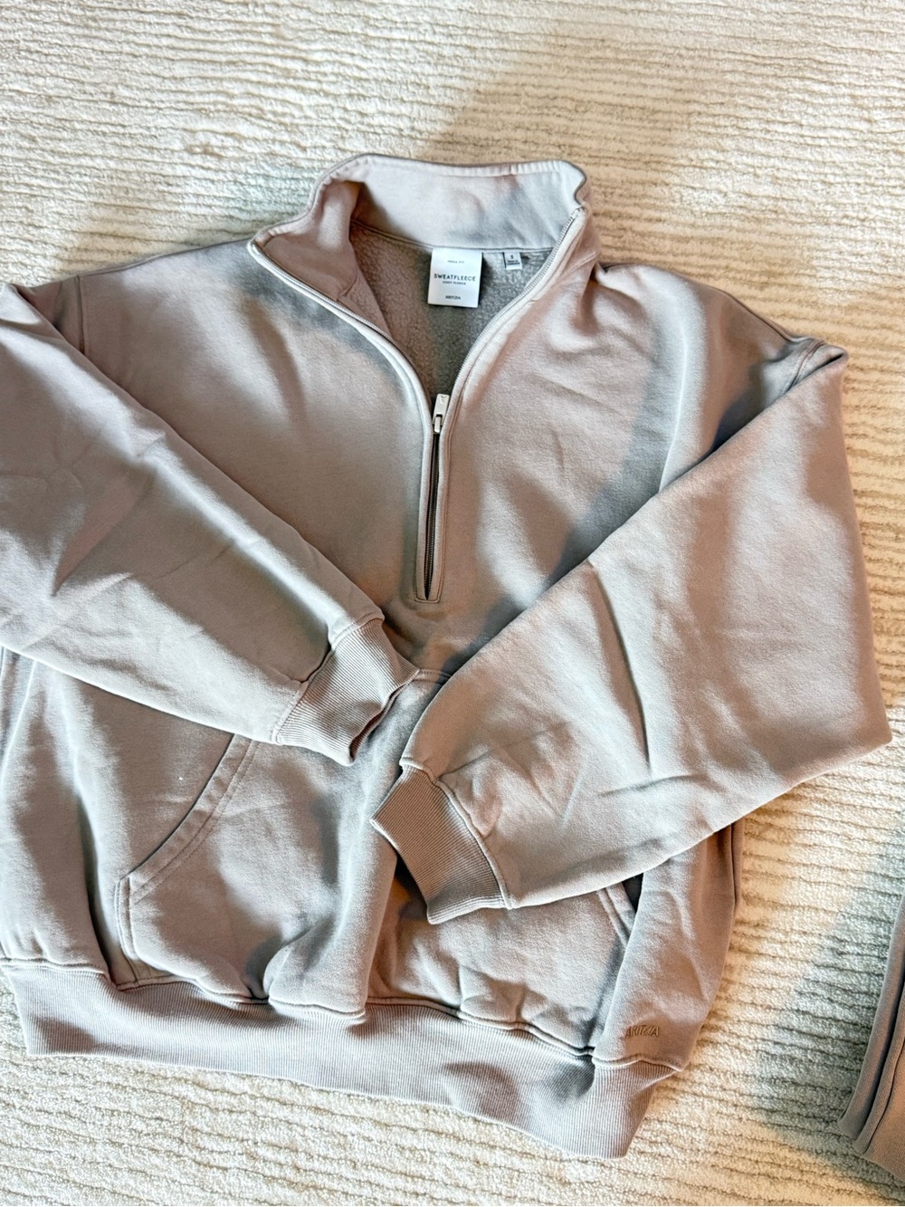 Aritzia Sweatfleece Quarter-Zip in Taupe and Matching Straight Let SweatPants